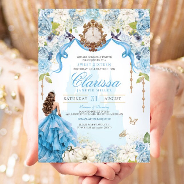 Convite Cinderella Princess Light Blue Royal Sweet 16 (Criador carregado)