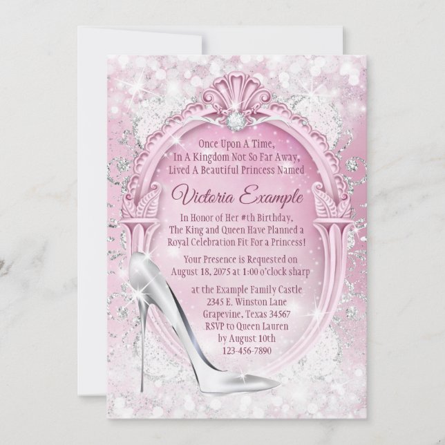 Convite Cinderella Sapatilha de Vidro Quinceanera (Frente)