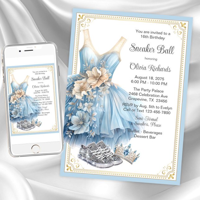 Convite Cinderella Sneaker Festa de aniversário (Girl sneaker ball invitation. Instant download and printed invitations available.)