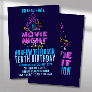 Convite Cinema Noturno Neon Birthday - Cinema em Festa Bri