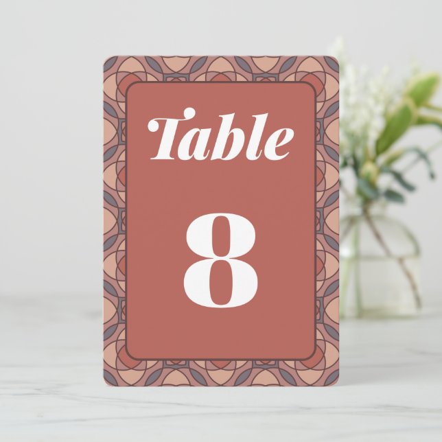 Convite Cinnamon and Marsala Art Deco Wedding Table Number (Em pé/Frente)