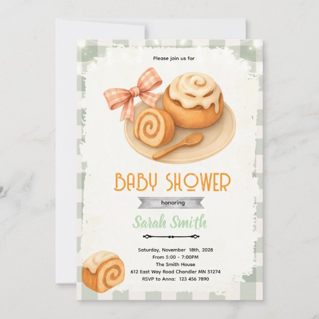 Convite Cinnamon Roll party theme invitation (Frente)