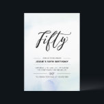 Convite Cinquenta | Blue Watercolor 50th Festa de aniversá<br><div class="desc">Comemore seu dia especial com este simples e mínimo 50º convite de aniversário. Este design apresenta um script de na moda com letra "Cinquenta" com um fundo de lavagem de cor d'água com pasta azul e menta. Mais convites para aniversários adultos e material de festa estão disponíveis no meu compro...</div>