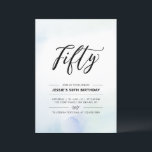 Convite Cinquenta | Blue Watercolor 50th Festa de aniversá<br><div class="desc">Comemore seu dia especial com este simples e mínimo 50º convite de aniversário. Este design apresenta um script de na moda com letra "Cinquenta" com um fundo de lavagem de cor d'água com pasta azul e menta. Mais convites para aniversários adultos e material de festa estão disponíveis no meu compro...</div>