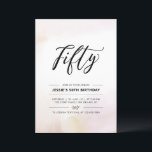 Convite Cinquenta | Coloração d'água mínima de 50.a Festa<br><div class="desc">Comemore seu dia especial com este simples e mínimo 50º convite de aniversário. Este design apresenta um script de na moda com letra "Cinquenta" com um fundo de lavagem de aquarelas neutro e macio. Mais convites para aniversários adultos e material de festa estão disponíveis no meu compro BaraBomDesign.</div>
