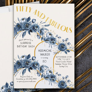 Convite Cinquenta e Fabuloso Arco Dourado Floral Aniversár