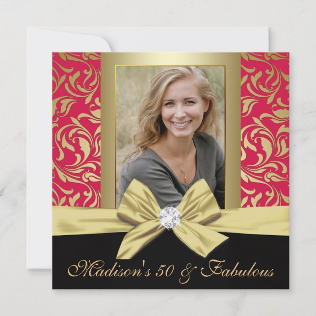 Convite Cinquenta e fabuloso damasco vermelho de ouro 50º  (Frente)