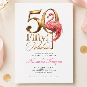 Convite Cinquenta e Fabuloso Flamingo Rosa Festa de Aniver