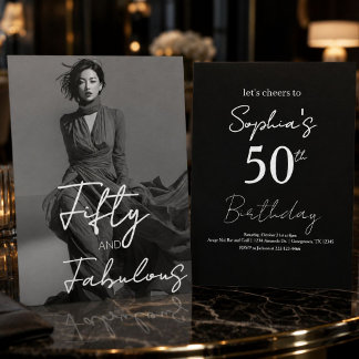 Convite Cinquenta e Fabuloso Foto Preto Aniversário de 50