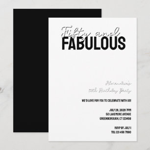 Convite Cinquenta e Fabuloso Minimalista Aniversário de 50