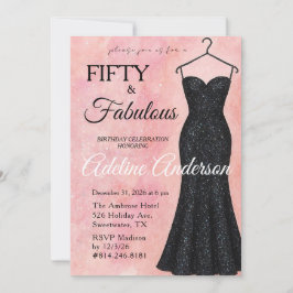 Convite Cinquenta e Fabuloso Rosa Aquarela Brilho Preto
