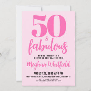 Convite Cinquenta e Fabuloso Rosa Bege Aniversário de 50 a