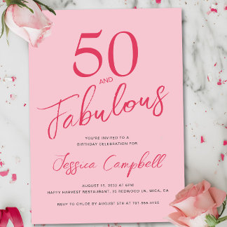 Convite Cinquenta e Fabuloso Rosa Bege Festa de Aniversári