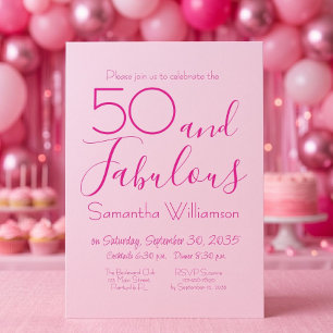 Convite Cinquenta e Fabuloso Rosa Cor-de-Rosa Aniversário