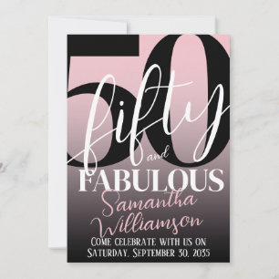 Convite Cinquenta e Fabuloso Rosa Preto Festa de Aniversár