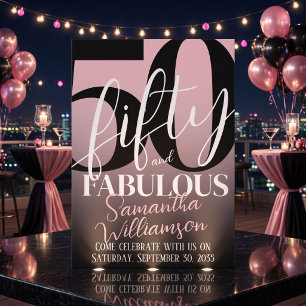 Convite Cinquenta e Fabuloso Rosa Preto Festa de Aniversár