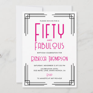 Convite Cinquenta e Fabuloso Rosa Quente Art Deco 50º Aniv