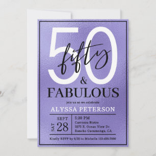Convite Cinquenta e Fabuloso Roteiro de 50 Anos Roxo