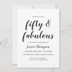 Convite Cinquenta e Fabuloso Script Preto 50º Aniversário