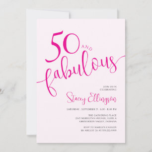 Convite Cinquenta e Fabuloso Script Rosa Aniversário de 50