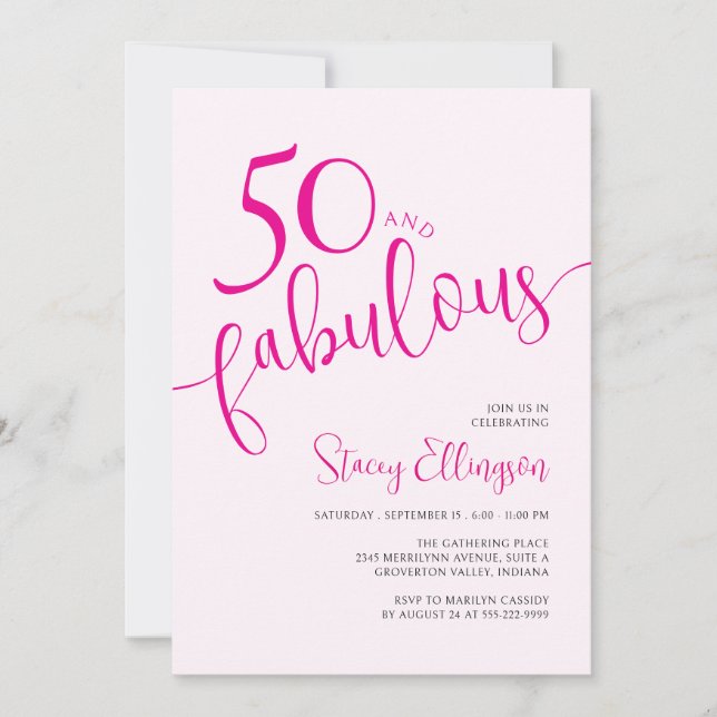 Convite Cinquenta e Fabuloso Script Rosa Aniversário de 50 (Frente)