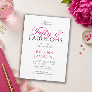Convite Cinquenta e Fabuloso Script Rosa Aniversário de 50