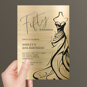 Convite Cinquenta e Fabuloso Vestido Dourado Aniversário d