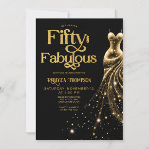 Convite Cinquenta e Fabuloso Vestido Dourado Preto Anivers