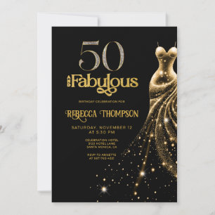 Convite Cinquenta e Fabuloso Vestido Dourado Preto Anivers