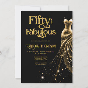 Convite Cinquenta e Fabuloso Vestido Dourado Preto Anivers