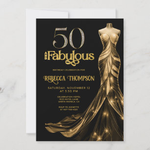 Convite Cinquenta e Fabuloso Vestido Dourado Preto Anivers