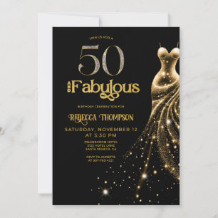 Convite Cinquenta e Fabuloso Vestido Dourado Preto Anivers
