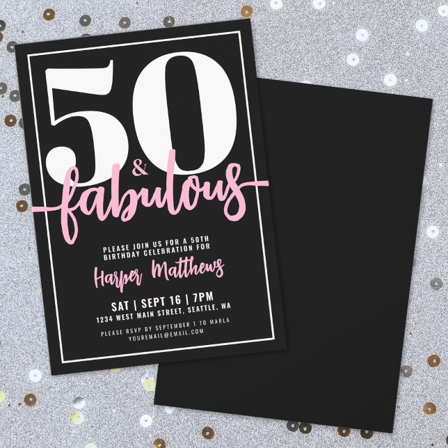 Convite Cinquenta e Fantástico Festa de 50 Anos Moderna (Fifty And Fabulous Modern 50th Birthday Party Invitation)