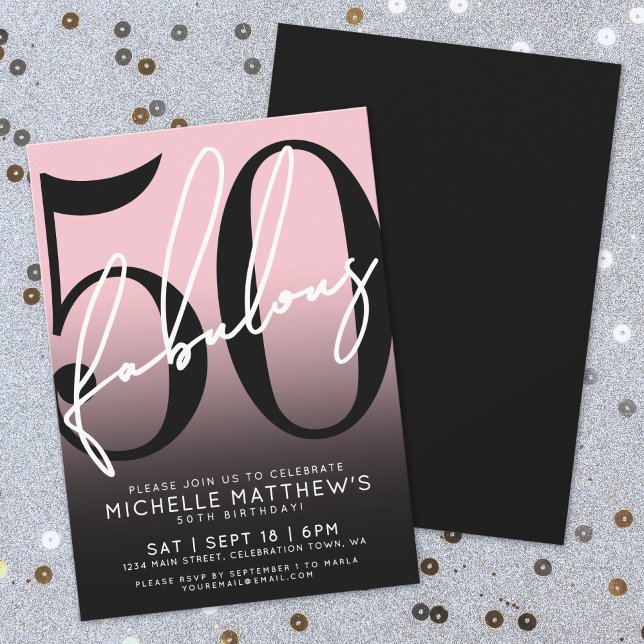Convite Cinquenta e Fantástico Festa de 50 Anos Moderna (Fifty And Fabulous Modern 50th Birthday Party Invitation)