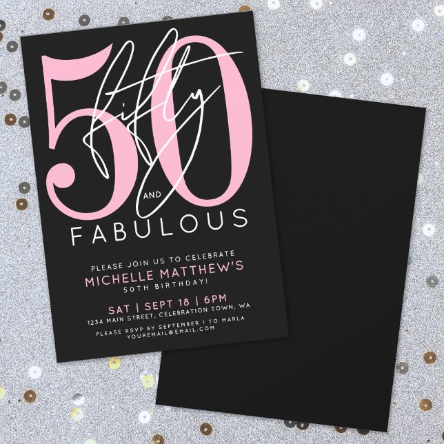 Convite Cinquenta e Fantástico Festa de Aniversário de 50  (Fifty And Fabulous Modern 50th Birthday Party Invitation)