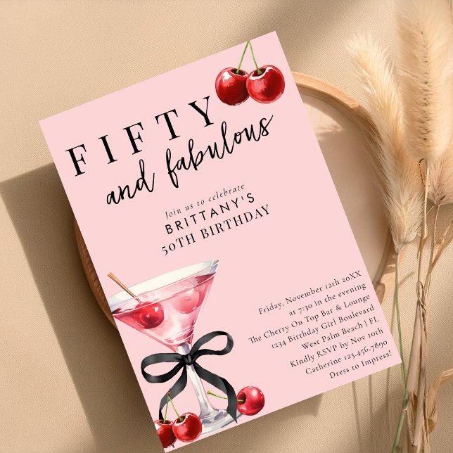 Convite Cinquenta e Fantástico Martini de Cereja Aniversár (Criador carregado)