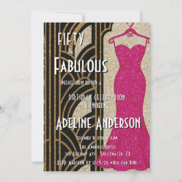 Convite Cinquenta e Fantástico Preto Dourado Rosa Art Déco