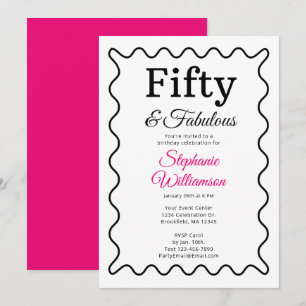 Convite Cinquenta e Fantástico Preto e Rosa Script