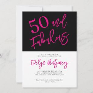 Convite Cinquenta e Fantástico Rosa Preto Aniversário de 5