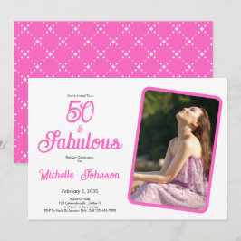 Convite Cinquenta & Fabuloso Preto Rosa Aniversário de 50