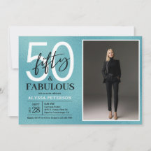 Cinquenta & Fabuloso Teal Script Aniversário de 50