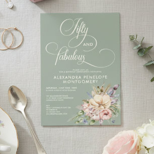 Convite Cinquenta & Fabuloso Verde Sage Floral Aniversário