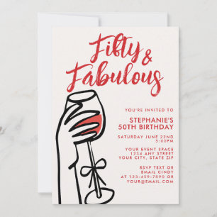 Convite Cinquenta & Fabuloso Vinho Tinto Desenhado à Mão A