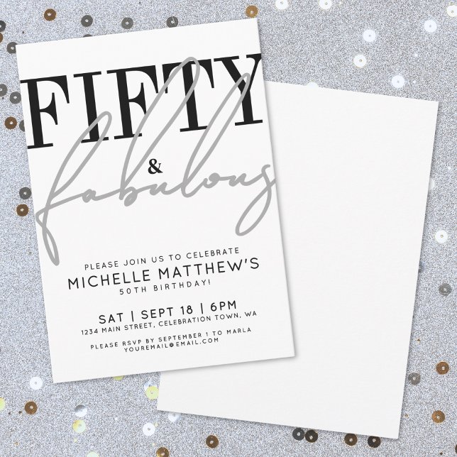 Convite Cinquenta Fantásticas Festas Modernas de Aniversár (Fifty Fabulous Modern 50th Birthday Party Invitation)