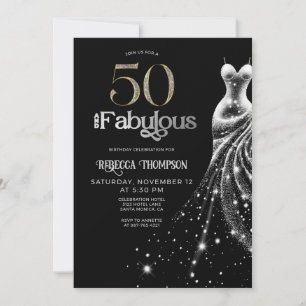 Convite Cinquenta Fantástico Vestido Prata Preto 50º Anive