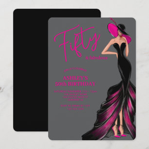 Convite Cinquenta Fantásticos Vestidos Rosa Cinza 50 Anos