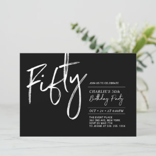 Convite Cinquenta   Festa de 50 anos Preto e Branco Modern