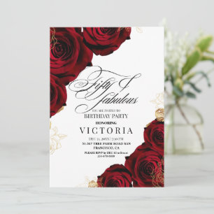 Convite Cinquenta Rosas Vermelhas de Script Elegante para