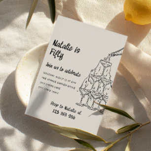 Convite Cinquenta Torre de Champanhe Ilustrada 50º Anivers