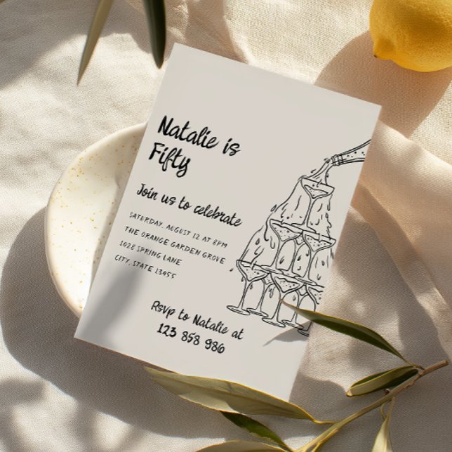 Convite Cinquenta Torre de Champanhe Ilustrada 50º Anivers (Criador carregado)